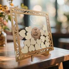 1pc Wooden Heart-Shaped Wedding Guest Book With Stand, 20pcs Heart Shapes - Fun Instant Photo Booth Sign Suitable For Wedding, Birthday, Anniversary And Special Events - Please Sign In Our Guestbook Mr & Mrs Table Decoration