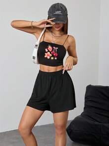 Customized Women's Short Camisole, Personalized Printed Tank Top, Add Your Own Design Logo Or Photo, Custom Black Gym Wear Top Summer - Black - View 6