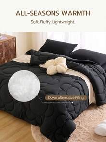 1pc Fluffy Warm Floral Stitch All-Season Comforter With Corner Tabs, Cloud Comfort Down Alternative Duvet Insert For All Size Bed - Black - View 4