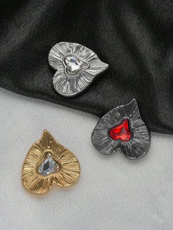 10颗/包，优雅闪亮心形金属纽扣，镶嵌水钻，适合手工缝制装饰外套、衬衫、西装、连衣裙、围巾、花束、帽子、礼品盒等，有金色、银色、黑色可选。