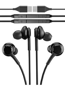 USB C 耳机带麦克风 C 型插孔耳机有线耳塞（1-2 包）兼容 Galaxy S20 S21 S22 S23 Ultra Note 10 20 Z Flip Pixel 7 Pro Chromebook 电脑游戏笔记本电脑