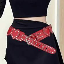 1 pieza Cinturón de cintura estilo vintage con patrón bohemio, decorado con remaches en forma de corazón, accesorio para uso diario y fiestas en otoño, Halloween