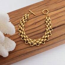 2pcs/Set Lightweight Luxury Minimalist Stainless Steel Short Necklaces - Golden Braided Chain Design, Versatile For Daily & Vacation Wear, Chunky Chain Elegant Accessory