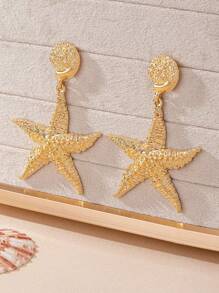 1 Par de Brincos Metálicos Estilosos de Estrela-do-Mar, Design Elegante e de Alta Qualidade, Adequado para Uso Diário por Mulheres