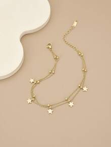 1 件女士不锈钢星形沙滩脚链，轻巧奢华 - 金黃色 - 查看 8