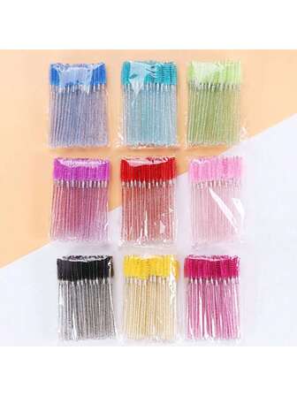 50 piezas Cepillo desechable de máscara para extensiones de pestañas/cejas, cepillo de máscara, cepillo de cejas, cepillo de sombra de ojos, spoolie, cepillo spoolie