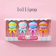 4pcs Kids Mini Lollipop Erasers, Cute Puzzle Pencil Erasers, Used For Fun Games Rewards, Children's Gifts, School Supplies (Lollipop Design) - Multicolor - View 2