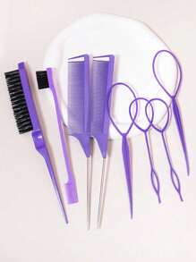 8pcs Hair Styling Tools Set, 8-Piece Hair Bun Making Kit, Including 2 French Braiding Tools, 2 Rat-Tail Combs, 1 Hair-Pulling Comb, 1 Edge Brush. Suitable Hair Brushes For Hairstyle Design, Hair Tools For Both Adults And Children., Hair Styling, Hair Stuff, Comb Hair ,Hair Accessories