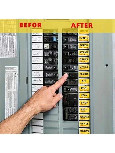 1 Sheet/Pack, 129PCS/Sheet, Circuit Breaker Sticker, Fuse Box Identification Reminder Sticker, Distribution Box Prompt Eye-Catching Sticker For Easy Identification, Catalog Classification Identification Mark Anti Press Wrong Sticker, Electrical Box Panel Label