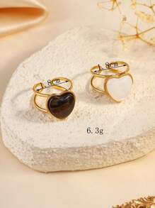 1pc/2pcs Stainless Steel Vintage Gold Tone Rings Set, With Inlaid White & Brown Rhombus Gems, Suitable For Women's Daily Wear Or Gift