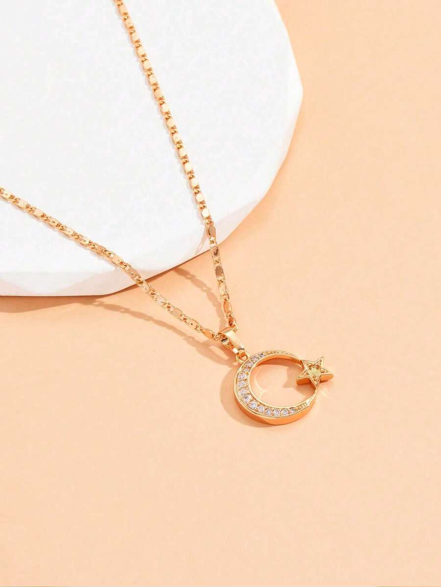 1 Thời Trang Đính Đá Cubic Zirconia Trang Trí Ngôi Sao Chi Tiết Mặt Trăng Dây Chuyền Nữ Trang Trí Hàng Ngày - Vàng - Xem 1