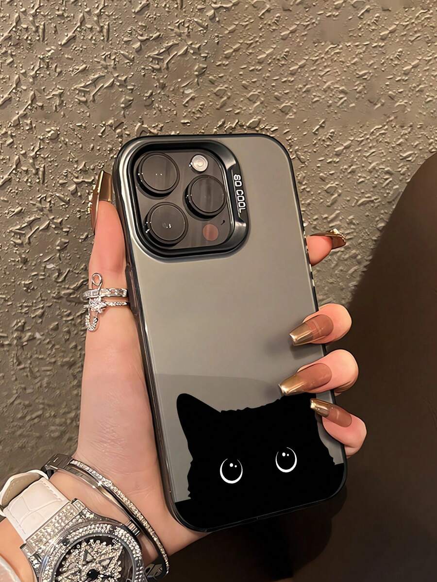 1pc Minimalist Cartoon Black Cat Pattern Shockproof TPU Phone Case Compatible With Apple 17Pro Max/17 Air/16Pro Max/15plus/14/13/12/11/8P/XSMAX And Galaxy S24 Ultra/S23FE/S22/S21/S20/A52S/A15/A03 - Multicolor - View 1