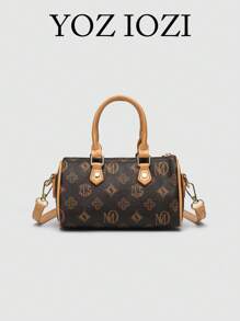 Bolsa de boliche vintage texturizada de lichia PU, bolsa de ombro versátil e moderna para mulheres, para deslocamento, escritório, outono/inverno