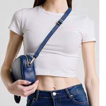 Genuine Leather Crossbody Bag Made In Italy - Navy Blue - View 2