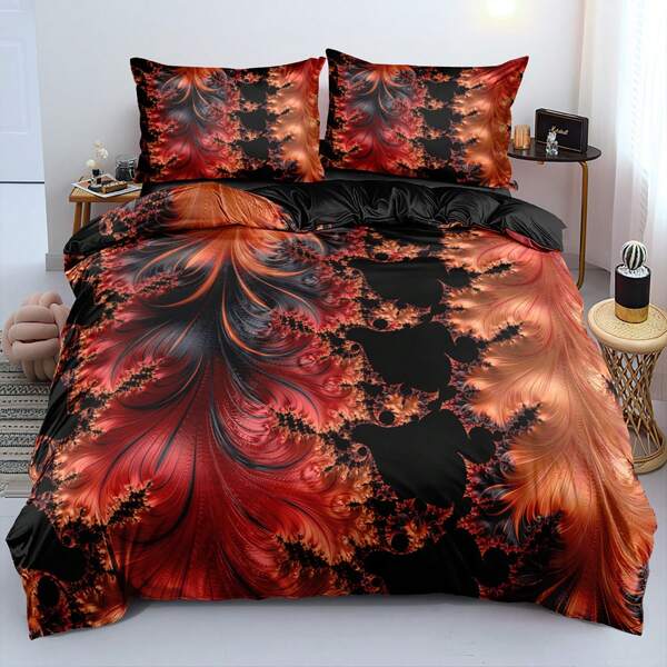 2/3pcs 3D Print Red Leaves Pattern Duvet Cover Set Fantastic Bedding Set Fashionable Soft Comforter Cover Set Bedroom Decor (Size 135x200 Only 1 Pillowcase)