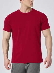 Plain Basic Short Sleeve T-Shirts 100% Cotton 30.1 Thread Count Combed - Đỏ tươi - Xem 1