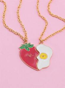 2 pièces Meilleur ami Ensemble de collier en forme de cœur, pendentif de dessin animé mignon Bijoux d'amitié Cadeau pour les filles