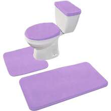 Local Delivery-Madeals Memory Foam Toilet Rug Set 3 Piece And Bathroom Mat With Toilet Lid Cover And Tank Cover Set Black - Lavender - View 3