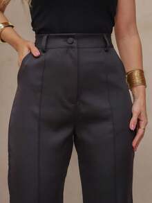 Straight Cut Tailored Trousers/ Front Pockets 216 - Black - View 4