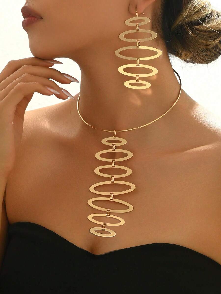 3pcs/Set New Creative Geometric Circle Retro Pattern Fashion Jewelry Sets - Yellow Gold - View 1