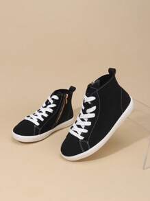 1 Pair Sports Shoes With Lace-Up And Zipper, Comfortable