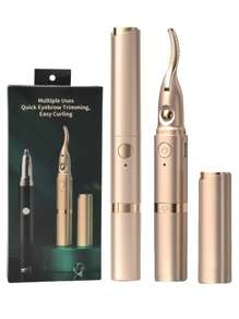 2-in-1 verwarmde wimperkruller en wenkbrauwtrimmer voor vrouwen, elektrische wimperkruller met 2 temperatuurstanden, anti-verbranding, USB-oplaadbare verwarmde wimperkruller, perfect kerstcadeau voor vrouwen