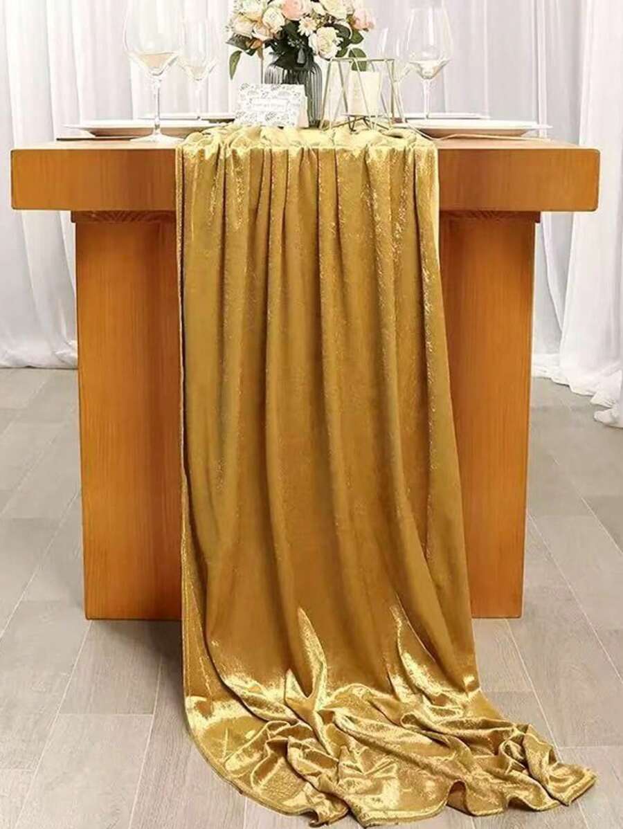 Goldener Samtläufer, luxuriöser Hochzeits-Tischläufer Dekor, 20 x 120 Zoll (10 Fuß) Samt Tischdecke Überwurf für Partys