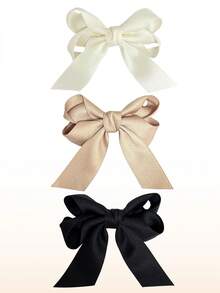 3pcs Chic Bow Hair Clips In Beige, Pink & Black - Cute Fabric Accessory For Girls, Ideal For Casual Outfits Or Vacations, Cute Hair Clips - Multicolor - View 17