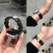 LuLuTom 1 件时尚天然大理石设计手链弹性表带，兼容 表带 Ultra/SE/S10/9/8/7/6/5/4/3/2/1，兼容 表带 38/40/41/42/44/45/46/49 毫米