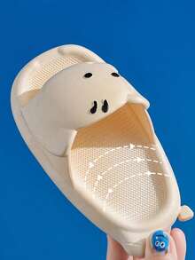 1 Pair Children's Cute Elephant Decor Soft Bottom Indoor Slippers, Suitable For Summer Home & Bathroom Use - Beige - View 8