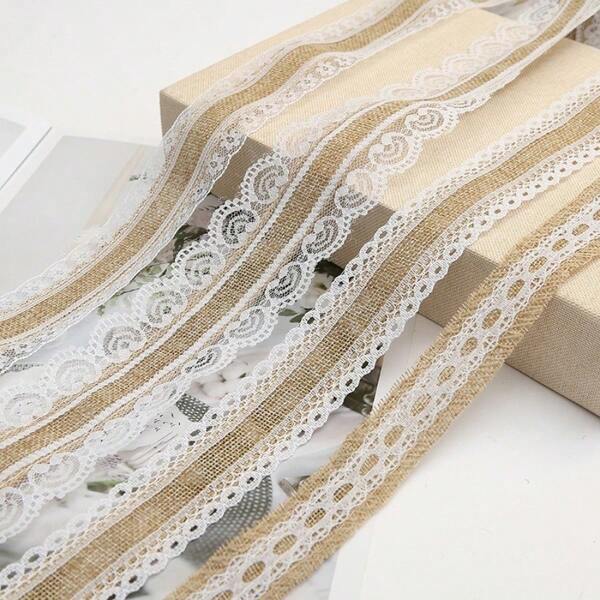 Vintage Lace Ribbon, 2 M/Pc, Lace Decorative Craft Edging, Used For Clothing, Gift Wrapping, DIY Handicrafts, Shoes And Hats Decoration, Wedding Dress Decoration Lace & Coarse Burlap Napkin Rings For Diy Wedding, Christmas, Thanksgiving, Birthday, Party Decorations (Classic Style),Christmas