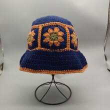 Men's Knitted Bucket Hat, Handmade Embroidery Bucket Hat, Spring Autumn Warm Windproof Retro Wave Brim Cap, Outdoor Streetwear