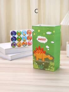 1套/4个，卡通恐龙礼品袋，可爱牛皮纸糖果袋，节日礼品袋
