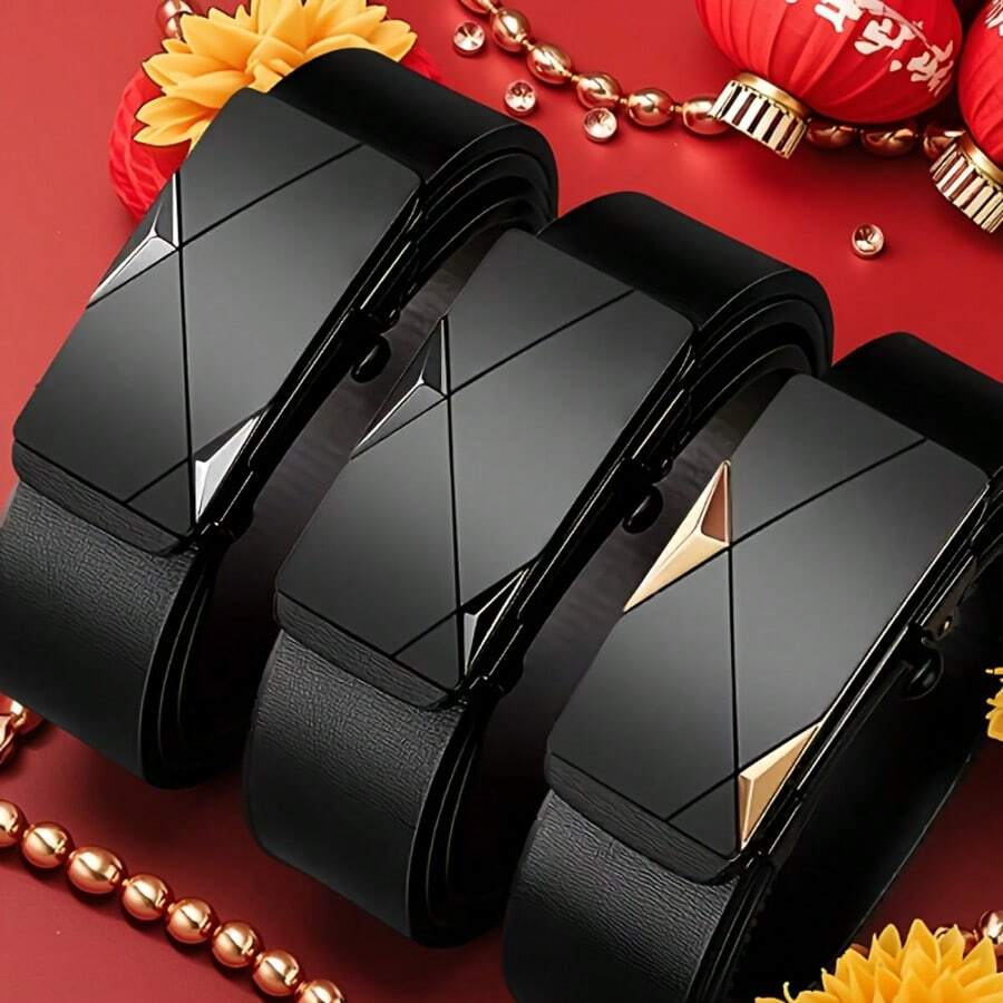 1/3件套男士休闲黑色自动扣皮带 - 时尚商务风，送给丈夫或男友的理想礼物，PU材质，适合办公室休闲、商务场合，也是送给男友、丈夫、父亲、男士的礼物，日常穿着，时尚百搭，适合青少年、户外、度假、运动、旅行、街头、波西米亚风、复古风等秋季、万圣节等秋冬季配饰，适合青少年、青年、男士，休闲、户外、运动、度假、毕业礼物、生日礼物、日常穿着。 - 黑色 - 查看 1