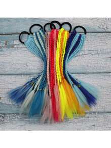 1pc Colorful Braided Ponytail Hair Scrunchie, 3-Strand Braid Ombre Gradient Short Synthetic Hair Scrunchie, Rainbow Stripe Polyester Fiber Hair Accessories, Suitable For All Seasons, Hair Styling Kit, Hair Tool Kit, Hairstyling Set
