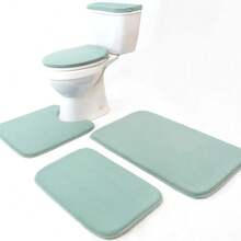 Entrega local - Juego de alfombra de baño de espuma de memoria Madeals de 3 piezas y alfombra de baño con tapa de inodoro y tapa del tanque set negro - Verde salvia - Ver 6