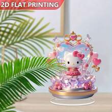 Sanrio 1 Piece 6.29*7.87in(16*20cm)Sanrio Hello Kitty Acrylic Decorative Standing Plaque Ornament, 2D Flat Printing, Roses & Heart Crystals & Pink Balloons - Art Collectibles, Pink Romantic Theme, Suitable For Party Decoration, Home Decoration,
