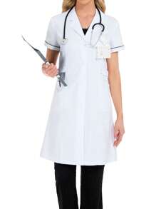 女式短袖翻领撞色腰部可调节瘦身口袋手术服护士制服套装，适用于牙医保健、宠物医院、实验室的工作服