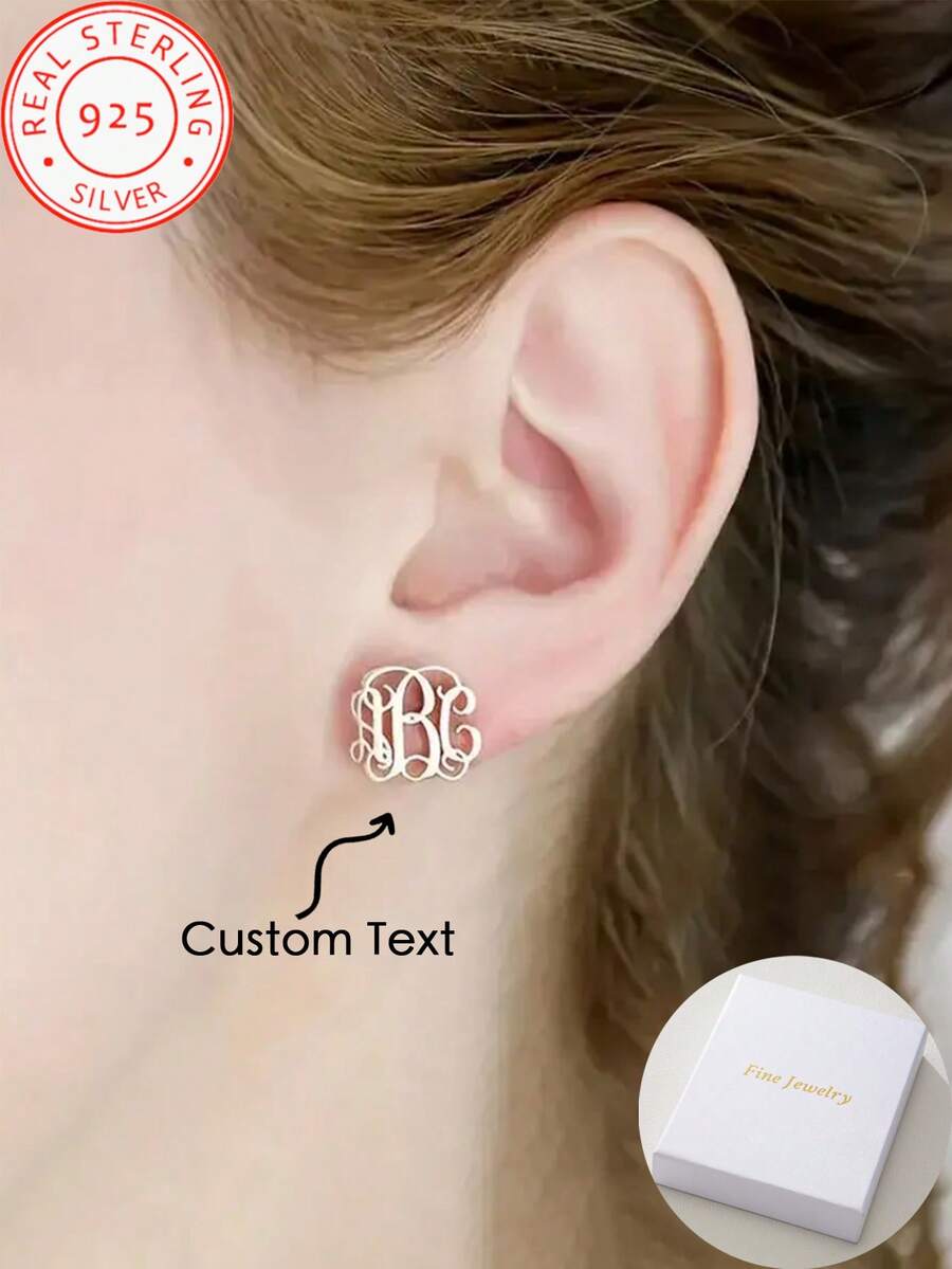 925 Silver Custom Personalized Name Earrings - Elegant, Stylish And Simple, Suitable For Birthday, Graduation And Holiday, Valentine's Day, Mother's Day, Christmas, Thanksgiving, Wedding Anniversary Gifts! - Yellow Gold - View 1