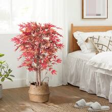 4ft/5ft Artificial Maple Tree, Large Faux Tree Soft Silk Autumn Maple Decorative Plant With Plastic Pot For Party Home Living Room Decoration Thanksgiving Harvest - Đỏ - Xem 4