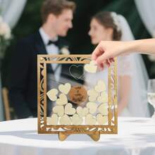 1pc Wooden Heart-Shaped Wedding Guest Book With Stand, 20pcs Heart Shapes - Fun Instant Photo Booth Sign Suitable For Wedding, Birthday, Anniversary And Special Events - Please Sign In Our Guestbook Mr & Mrs Table Decoration