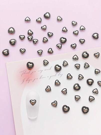 10pcs/30pcs Alloy Small Heart Shaped Nail Art Decorations, With Heart Arrow Design, DIY, Y2K Style, Nail Art Accessories, Nail Art Products, Japanese Minimalist Style, Suitable For Valentine's Day, Nail Salon Supplies, Nail Art Jewelry, Nail Art Gems Nails