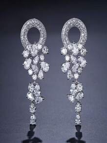 1 Pair Luxury Elegant Zirconia Wrapped Leaf Design Dangle Earrings For Women, Suitable For Wedding Wear Or Gift