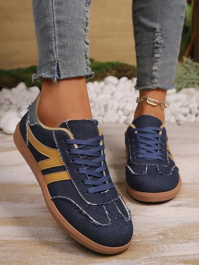 女士夏季休闲平底软底防滑拼接彩色户外运动鞋，春秋季新款