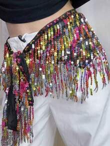 Draped Sequin Fringe Hip Accent, Dance Performance & Rave Costume Accessory - Multicolor - View 9