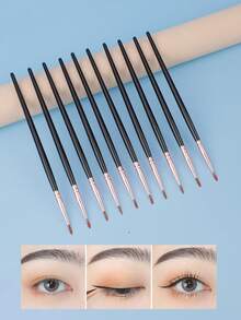 2/5/10pcs Blade Eyeliner Brush Ultra-Fine Flat Head Angled Eyebrow Brush Eyeliner Pen Brush Portable Makeup Tool Black & Gold - Multicolor - View 2