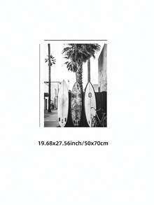 1 件单色冲浪板印刷黑白棕榈剪影艺术、沿海简约无框海报与倾斜的栅栏、海滨别墅装饰和毕业礼物（返校墙印） - 黑與白 - 查看 13