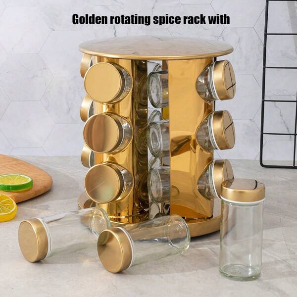 1 Set, Spices And Seasonings Sets, Revolving Countertop Spice Rack With Spice Jars, Spice Tower Organizer For Countertop Or Cabinet, Multifunctional Rotating Seasoning Organizer With Spice Bottle, Kitchen Spice Storage Rack, Kitchen Accessories