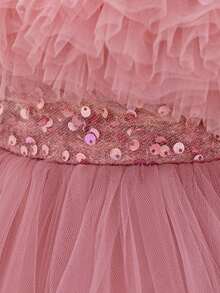 Toddler Baby Girls Princess Dress Tulle Ball Gown Shiny Sequins Round Neck High Low Formal Party Dresses Birthday Wedding Dress Flower Girl Dress - 粉色 - 查看 4