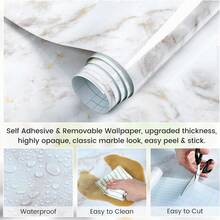 1 卷亮面大理石接触纸即撕即贴壁纸，房间装饰台面家具防水自粘可拆卸盖墙贴，适用于厨房浴室柜抽屉架衬垫乙烯基卷 - 彩色 - 查看 8